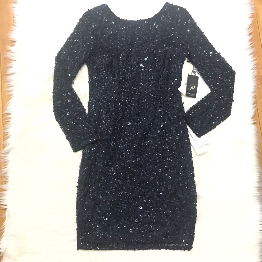 Adrianna Pappell Navy Long Sleeve Cocktail Dress